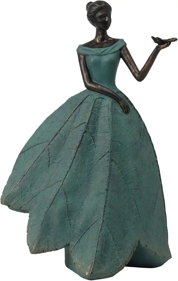Guichifun Fairy Statue Collection Home Decoration - Leaf Angel Girls with Dragonfly Resin Home Decor for Outside or Inside Rustic Garden Outdoor Yard Decorations Figurines Gift 7.4 x 5.25 x 12 Inch