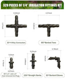 320 Pcs Drip Irrigation Fittings Kits for 1/4" Tubing, Drip Irrigation Barbed Connectors, Drip Line Connectors for Drip Systems(4-Way Coupling, Tee, Elbow, End Plug, Coupling) by GreenHaven Gardens