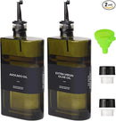 Glass Multi-Purpose Kitchen Dispenser Set | Universal for Olive Oil, Vinegar, Soy Sauce, and Syrup with Stainless Steel Pourers,2-Pack Dark Green,Avoid Sunlight by CozyNest Decor