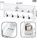 AMBIRD 26.57-Inch Wall Hanging Shelf With Coat Hooks - Entryway Wood Rack With 5 Dual Hooks, 3 Key Hooks, Mail Organizer and Key Holder (White) by CozyNest Decor