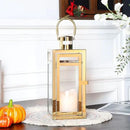 TRIROCKS Stainless Steel Decorative Lantern 12'' High Metal Candle Holder Outdoor Candle Lantern with Tempered Panels for Christmas Home Decor Living Room Parties Events Tabletop Indoor Outdoor (Gold) by CozyNest Decor