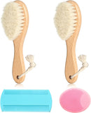 Goat Baby Hair Brush Set, 2pcs Wooden Soft Bristles Brush with Comb and Pink Silicone Bath Brush for Newborns Toddlers Safe Natural Hair Care Kit by TinyTreasures Baby Boutique