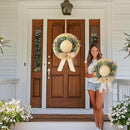 Dilicoming Spring Eucalyptus Wreaths for Front Door - 16 Inch Summer Fall Straw Hat Wreath with Bow, Women Gift, Indoor Outdoor Wreaths for Wall, Window, Farmhouse, Party, Holiday Home Décor by CozyNest Decor