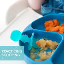Bumkins Baby Utensils Set, Chewtensils Silicone Spoons for Dipping, Self-Feeding, Baby Led Weaning, Trainer Learning, First Stage Eating, Soft Practice Fork and Spoon, Babies 6 Months, Blue Jelly by TinyTreasures Baby Boutique