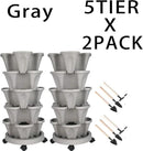 Vertical Planter 5 Tier Stackable Planters Garden Planters Strawberry Herb Flower and Vegetable Planter Indoor Outdoor Gardening Pots with Removable Wheels and Tools 2-Pack by CozyNest Decor