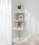 Corner Wall Shelves, White Floating Corner Shelf, Set of 2 16inch Solid Oak Wood Shelves, Round End Wall Mount Display Shelf with Wire Hole for Small Plant for Bedroom Kitchen, Living Room by CozyNest Decor