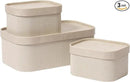 La Jolie Maison Fluted Cardboard Storage Baskets with Leather-Like Lids, Sturdy Stackable Paper Boxes Decorative Tray,Set of 3 Ivory by CozyNest Decor