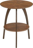 Martin Svensson Home LAX Two-Tone 20-Inch Caramel Brown Round Wood End Side Table with Walnut Legs and Shelf Storage by CozyNest Decor