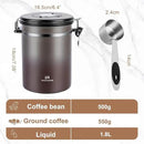 Coffee Canister Airtight Storage Container Stainless Steel Coffee Jar with Scoop,Date Tracker CO2 Release Valve for Dry Food Beans Ground Tea Flour Cereal and Sugar (1.8L Grey-Brown With Spoon(2pcs)) by CozyNest Decor