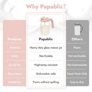 Papablic Glass Breastmilk Pitcher, Formula Mixing Pitcher with Mixing Handle Lid, Wide Mouth Mason Jar Mixer with Flip Locking Spout, Easy to Clean, BPA Free, Pink by TinyTreasures Baby Boutique