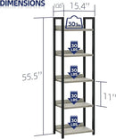 NUMENN Narrow Bookshelf, 5 Tier Bookshelves, Home Office Bookcase Shelf Storage Organizer, Free Standing Storage Shelving Unit for Bedroom, Living Room and Home Office, Grey by CozyNest Decor