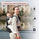 BabbleRoo Grow Carrier – Safety-Certified 6-in-1 Baby Carrier with Hip Seat, Ergonomic & Adjustable Toddler Carrier 7-50 lbs with Hip Support, Hood for Sun Protection, Newborn to Toddler, Black by TinyTreasures Baby Boutique