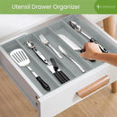 Purawood Kitchen Drawer Organizer - Expandable Utensil Drawer Organizer for Kitchen, Cutlery Tray & Silverware Organizer, 3-5 Slots - Bamboo Organizer for Utensils & Flatware (Grey) by CozyNest Decor