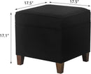 Adeco 17.5" Square Fabric Ottoman with Storage - Upholstered Cotton Linen Foot Rest - Flip Top Footstool with Sturdy Wood Legs, Small Cube Coffee Table Extra Seat for Living Room, Bedroom, Black by CozyNest Decor
