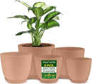 Planter Pots with Drainage Holes - Lightweight, Durable, and Space-Saving Pots for Indoor and Outdoor - Versatile Functionality, Simple Modern Design, Set of 5 Plastic Planter Pots - Pink by GreenHaven Gardens