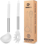 Silicone Pasta Fork and Ladle Spoon Set, Large Non Stick Kitchen Utensils for Cooking,Stirring,Serving Spaghetti, Soup, Sauce (WHITE) by CozyNest Decor