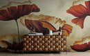 Sepia Poppies Flower Wall Mural. Vintage Botanical Wallpaper.