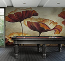 Sepia Poppies Flower Wall Mural. Vintage Botanical Wallpaper.