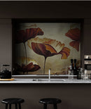 Sepia Poppies Flower Wall Mural. Vintage Botanical Wallpaper.