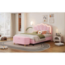 2-Pieces Bedroom Sets Full Size Flower-Shaped Upholstered LED Platform Bed with Storage Ottoman-Sherpa Fabric, Pink