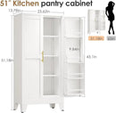 51" Kitchen Pantry Cabinet, Metal Storage Cabinet with 3 Adjustable Layer Shelves, 8 Door Shelves, Buffet Sideboard for Living Room, Kitchen, White by CozyNest Decor