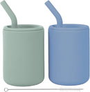 WeeSprout Silicone Baby Cups With Straws and Lids, 4 & 8 oz Options, Set of 2, Food Grade Toddler Training Container, Built In Straw Stoppers, Measurement Markings, Dishwasher Safe + Straw Cleaner by TinyTreasures Baby Boutique