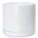 D'vine Dev 14 Inch Ceramic Planter Pot with Drainage Hole and Saucer, Indoor Cylinder Round Planter Pot, White, 94-O-G-1