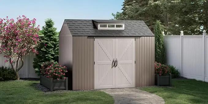 Rubbermaid Extra Large Resin Outdoor Storage Shed With Floor (7 x 10.5 Ft.) Weather Resistant Brown Organization for Home/Lawn Mower/Backyard Equipment/Bike Storage/Pool Supplies, photo 5 of 18