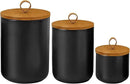Ceramic Storage Jars, Modern Elegant Highly Polished Airtight Gorgeous Storage Canisters with Wooden Lid Small Food Stroage Jar for Kitchen Spice Tea Vanilla Sugar Coffee Beans (Black-3Pcs) by CozyNest Decor