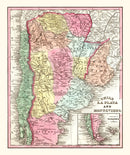 Vintage Map of Chile, Argentina And Uruguay 1842
