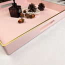 Pink Decorative Tray, Square Serving Tray with Handles, Plastic Coffee Table Tray for Ottoman, Living Room, Kitchen Tabletop, 13"x13"x1.6" by CozyNest Decor