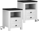 Apicizon End Table Set of 2, Farmhouse End Tables with Charging Station, Nightstand with Drawers and Storage Cabinet, Small Coffee Table for Small Spaces, Sofa Side Table for Living Room, Bedroom by CozyNest Decor