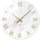 Round Marble Battery Wall Clock Modern 14 Inch White Minimalist Wall Clock for Kitchen Quartz Glass Slient Clock for Wall by CozyNest Decor