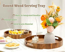 Round Wood Serving Trays Set of 2, Ottoman Tray Rustic Acacia Wooden Trays with Handles, Nesting Circle Tray with 4 Coasters for Coffee Table Living Room Bathroom Bedroom Party by CozyNest Decor