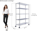 48"x18"x72" PRIME HEAVY DUTY Chrome 5-Tier Wire Shelving NSF 4000 LBS MAX Capacity Storage Rack for Commercial, School, Home, Garage, Warehouse, Industrial, and Hospital Uses (with Wheels) by CozyNest Decor