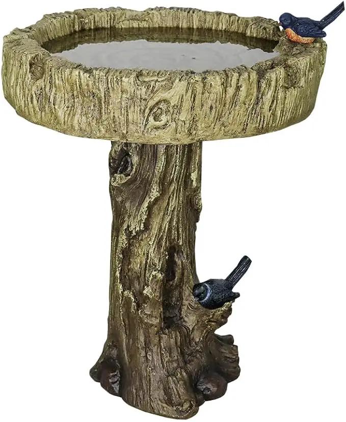 SunJet 24.4 Inch Heigh Wood-Look Concrete Bird Bath with Decorative Faux Bird – birdbath Rustic & Long-Lasting Design, Enhances Garden, Patio, Yard, Lawn Décor, photo 4 of 8