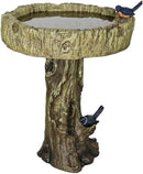SunJet 24.4 Inch Heigh Wood-Look Concrete Bird Bath with Decorative Faux Bird – birdbath Rustic & Long-Lasting Design, Enhances Garden, Patio, Yard, Lawn Décor by GreenHaven Gardens