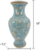 Galt International Light Blue and White Flower & Heart Chinoiserie Ceramic Vase 14"- Hand Painted Antique Style Porcelain Flower Bottle Fishtail Porcelain Chinese Vase for Home Decor Centerpiece by GreenHaven Gardens