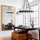 Round Black Glass Wagon Wheel Chandelier, Chandelier with Water Ripple Textured Recycled Clear Glass Piece, Modern Industrial Pendant Light with Metal Frame, Lighting Fixture for Living Room, Foyer by CozyNest Decor