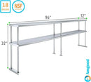 AmGood Double OverShelf Stainless Steel NSF - Many (96" Long x 12" Deep) by CozyNest Decor