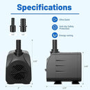 200GPH Submersible Water Pump(750L/H,16W),Ultra Quiet Fountain Pump with 5.2ft. High Lift,Pond Pump for Fish Tank, Pond, Aquarium, Statuary, Hydroponics. by GreenHaven Gardens