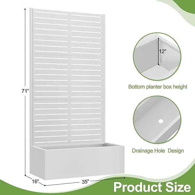 Trellis for Climbing Plants Outdoor，Mental Garden Bed with Drainage Holes Outdoor Privacy Screen Design Tall planters for herb Flower Vegetables 73"x35"x16", White-Louvered, photo 2 of 8