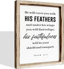 Christian Decor Signs, Framed Wall Plaque Sign 15 * 11.5 inches, Religious Home Decor, Inspirational Christian Gift for Him, He will Cover You with His Feathers Sign by CozyNest Decor