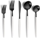 Matte Black White Silverware Set for 4,Modern Stainless Steel Brushed Cutlery Set,20-Pieces Heavy Duty Flatware Set,Knives Spoons and Forks Set Utensils Set, Satin Finish, Dishwasher Safe by CozyNest Decor
