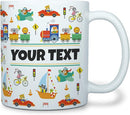 Personalized Mug for Kids - Vehicles - Custom Name/Text, Ceramic Hot Chocolate/Cocoa/Coffee Cup for Boys, Birthday/Christmas/Holiday Gift - 11 oz, White Handle by TinyTreasures Baby Boutique