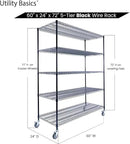 60"x24"x72" Black 5-Tier Premium Metal Wire Shelving NSF 4000 LBS MAX Capacity Heavy Duty Steel Storage Rack for Warehouse, Garage, Hospital, Commercial Space & School w/Premium Wheels by CozyNest Decor