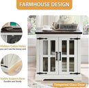 Farmhouse End Table with Charging Station,24" Large Side Table with Glass Barn Door, Rustic Wood Nightstand Bedside Table with Adjustable Storage Shelf for Living Room, Bedroom,White,2 Pack by CozyNest Decor
