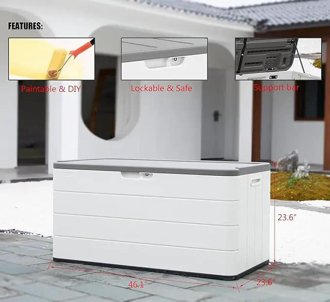 Heavy-Duty 100 Gallon Outdoor Storage Box - Waterproof Deck Box & Large Storage Bin for Patio/Pool, All-Weather Resin Chest with Lock, UV-Resistant, Alpine White, photo 3 of 9