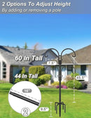 Outdoor Double Shepherds Hook with 5 Prong Base, 60 Inch Adjustable Heavy Duty Two Sided Bird Feeder Pole Stand for Hanging Plant Baskets, Solar Light Lanterns, Hummingbird Feeder, 1 Pack by GreenHaven Gardens
