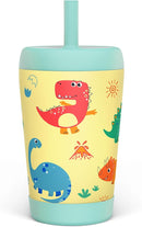Kid Insulated Stainless Steel Tumbler with Silicone Straw, 12oz Sippy Cup for Kids (Playful Dinosaurs) by TinyTreasures Baby Boutique